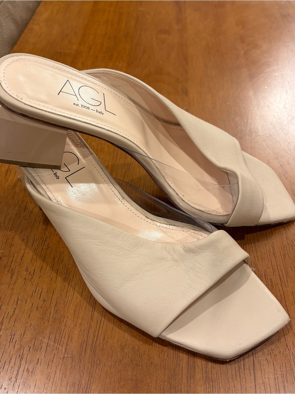 Agl Cream Square-Toe Slide Mules